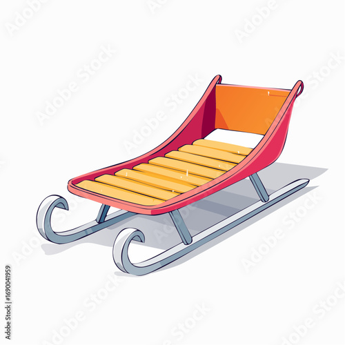 Classic red winter sleigh with wooden slats and steel runners, isolated on a white background. A nostalgic symbol of childhood fun and holiday joy