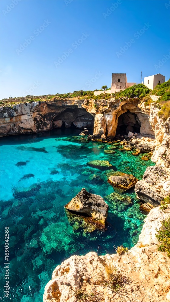 Fototapeta premium Sunny coastal cove with turquoise water