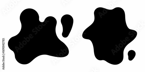 Two irregular black shapes with smooth edges resembling ink blots on a plain white background design element | editable eps vectors silhouette