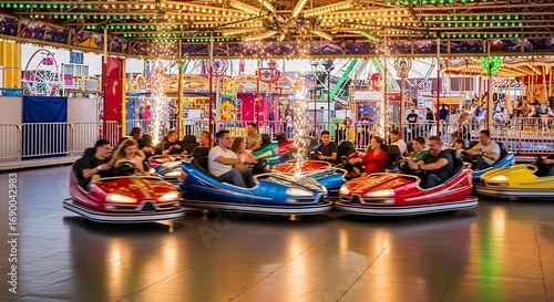 Bumper Cars Ride at Amusement Park.