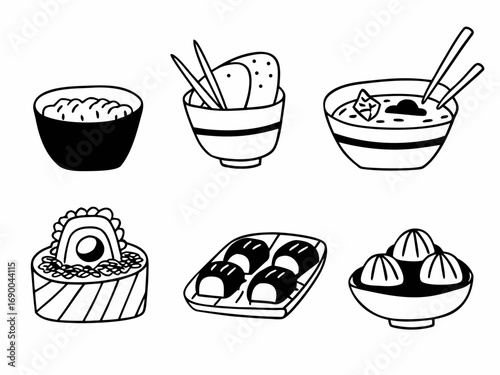 Favorite Japanese food icon set illustration