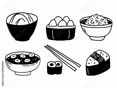 Japanese food icon set doodle illustration