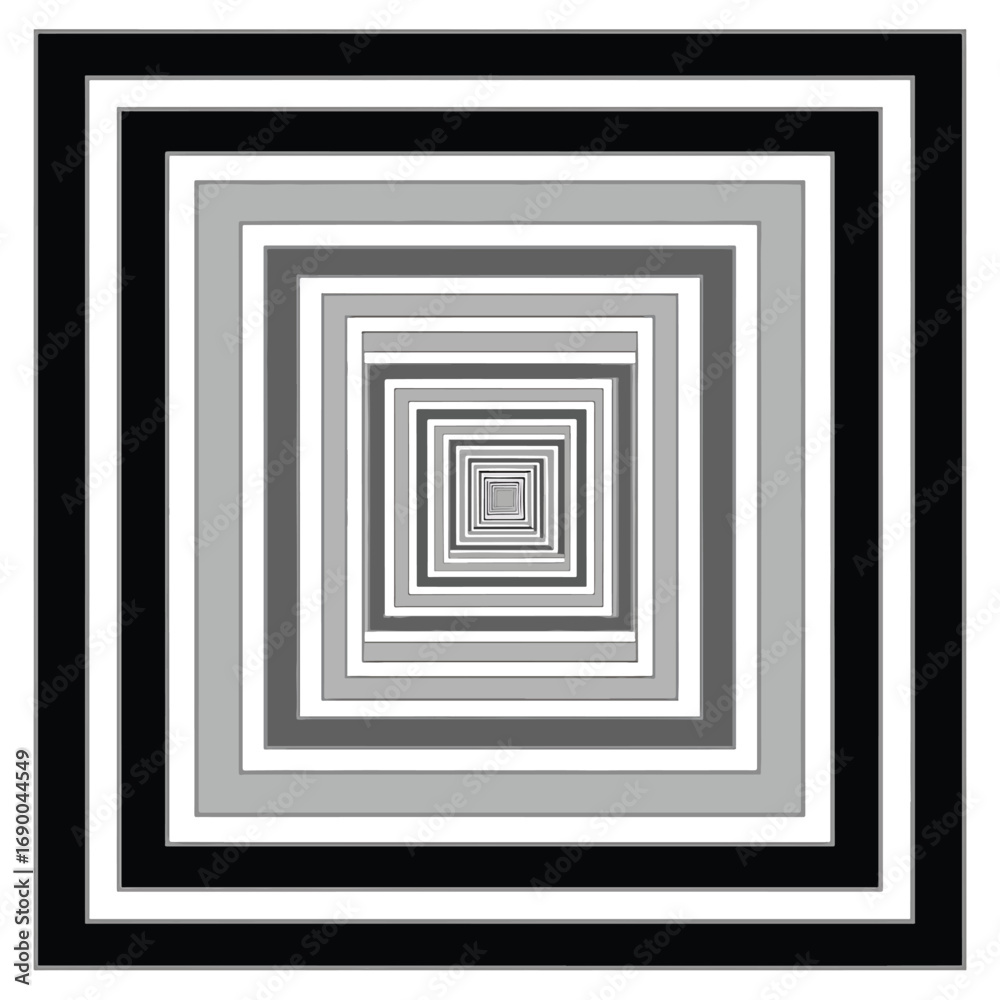 Geometric square tunnel illusion with gray scale color for abstract background, patern seamless, Stock royalty free.