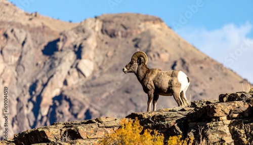 Mountain bighorn sheep on rocky outcrop