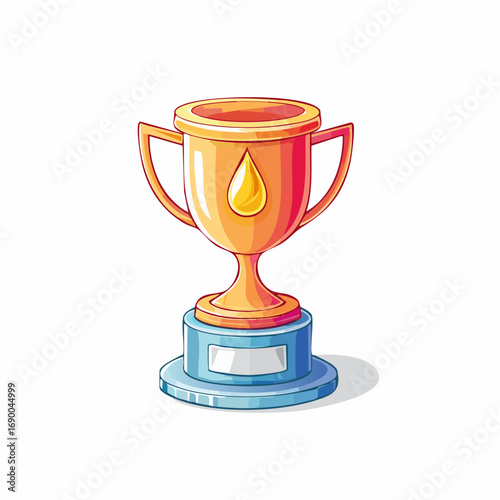 Colorful cartoon illustration of a golden trophy cup, a symbol of victory, success, and first place achievement