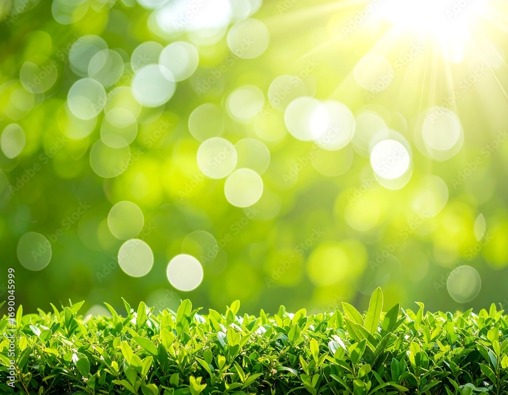 Obraz premium Lush green foliage, sunlit bokeh