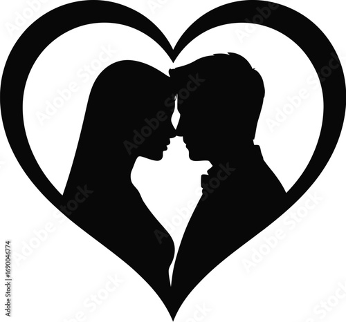 Couple silhouette in heart love romance