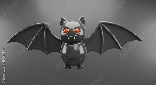Cartoon Bat with Red Eyes and Spread Wings