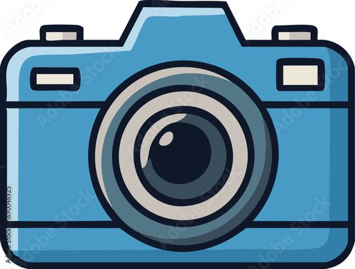 Blue camera capturing memories during a sunny vacation, symbolizing travel, photography, and the joy of preserving special moments.