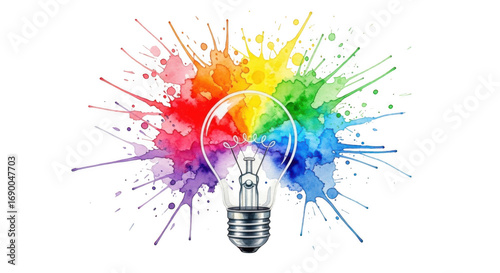 Colorful light bulb idea explosion isolated on transparent background