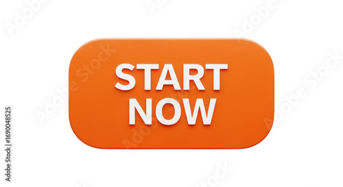 Orange start now button isolated on transparent background