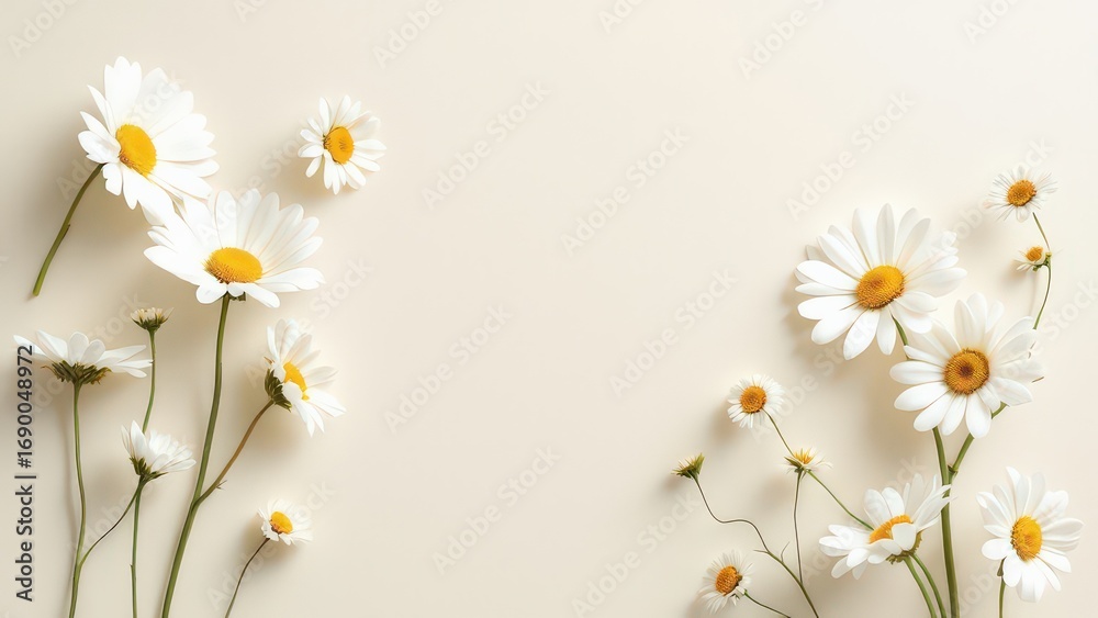Obraz premium Delicate White Daisies Scattered on a Pale Background