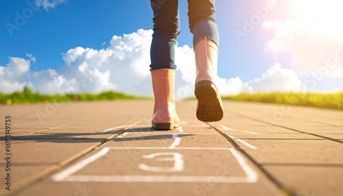 Playing Hopscotch on Sunny Day with Boots