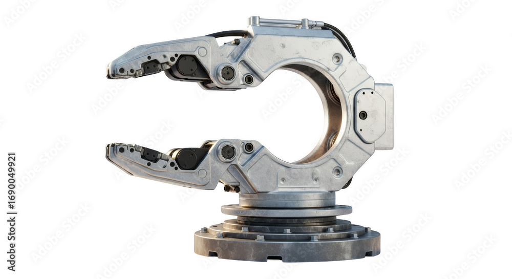 Obraz premium Mechanical Grip: A detailed studio shot of a metallic robotic arm exhibits the power and precision of modern engineering, suggesting concepts of industry, technology, and innovation.