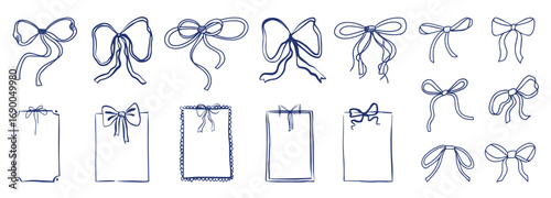 Vintage hand drawn bow bunting ribbon hand drawn collection border decoration wedding party set doodle sketch outline. illustration