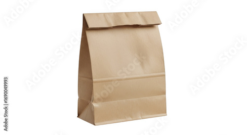Brown paper lunch bag isolated on transparent background