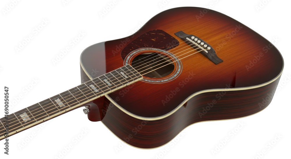 Fototapeta premium Acoustic guitar with sunburst finish isolated on transparent background