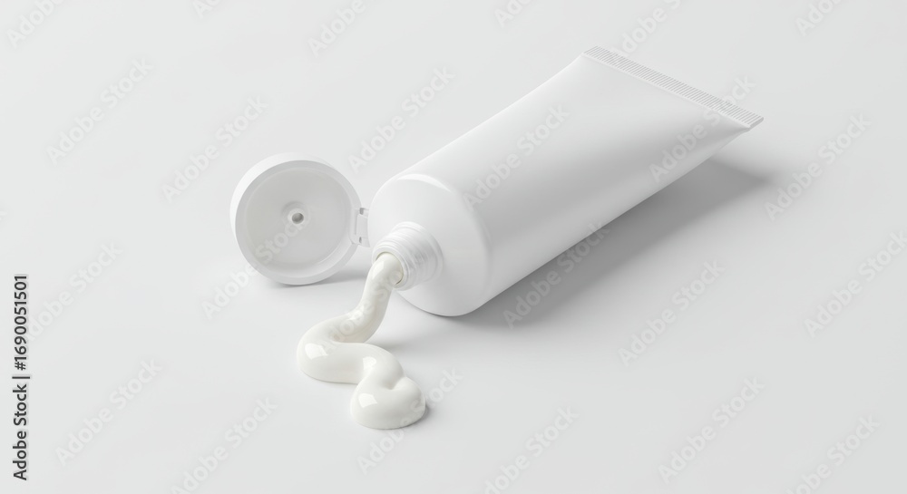 Fototapeta premium Blank White Tube with Cream on Clean Surface Minimalist Style