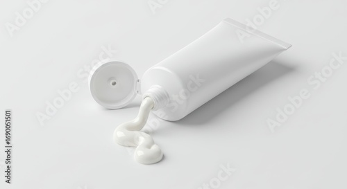 Blank White Tube with Cream on Clean Surface Minimalist Style