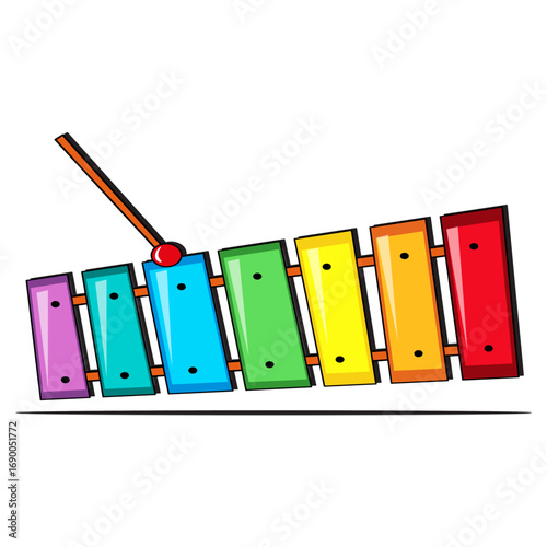 Musical instrument for kids, bright rainbow wooden xylophone.