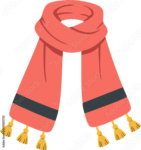 Fashionable orange winter scarf with decorative tassels illustration