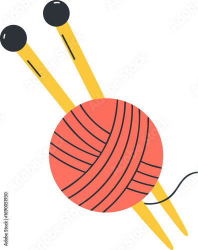 Knitting Yarn Ball and Needles Creative Craft Hobby Vector Illustration