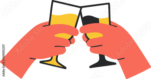 Festive hands toasting with champagne glasses for celebration success