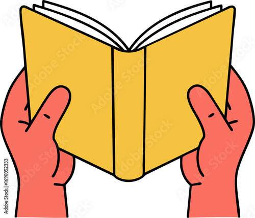 Hands Holding Open Book Reading Learning Education Icon Doodle Illustration
