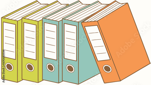 Colorful Office Files Stack of Binders Organization Concept Illustration.