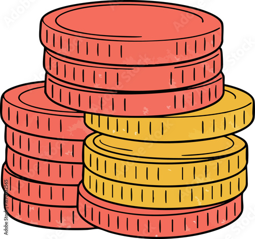 Stacked Coins Vector Illustration Hand Drawn Style