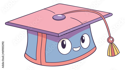 Cute Graduation Cap Mascot Character Cartoon Graduation Hat Education Icon Happy Graduate Symbol School Mascot Fun Learning Illustration.