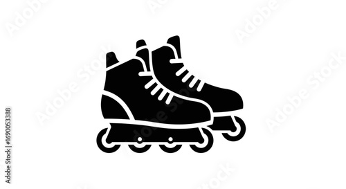 Pair of Black Inline Skates Silhouette Illustration.