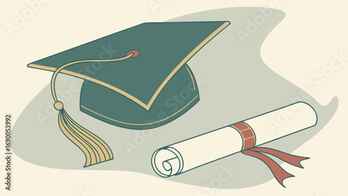 Graduation cap and diploma academic achievement illustration education concept flat design vector graphic.