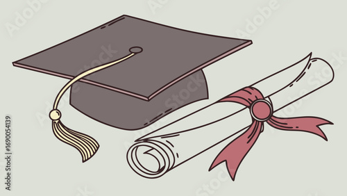 Graduation cap and diploma academic achievement education success commencement ceremony degree scholarship higher education university college school learning knowledge wisdom success achievement cel.
