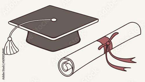 Graduation cap and diploma academic achievement education success degree ceremony illustration vector graphic college university learning knowledge wisdom scholarship graduation day ceremony celebrat.