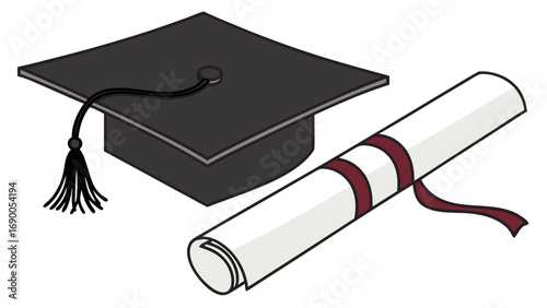 Graduation cap and diploma academic achievement education success degree certificate commencement ceremony graduation illustration vector art education icon academic symbol school clipart university .