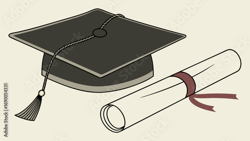 Graduation cap and diploma academic achievement education symbol vector illustration flat design certificate degree success knowledge learning graduation ceremony college university school education .