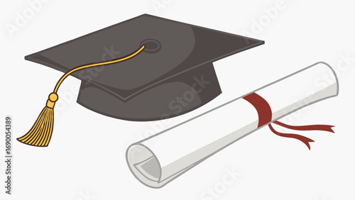 Graduation cap and diploma academic achievement success education icon graduation ceremony vector illustration school university college learning knowledge degree certificate commencement celebration.