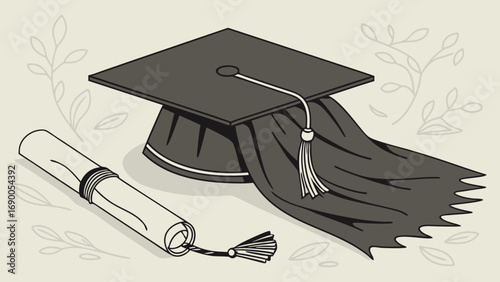 Graduation cap and diploma academic achievement success education concept illustration.