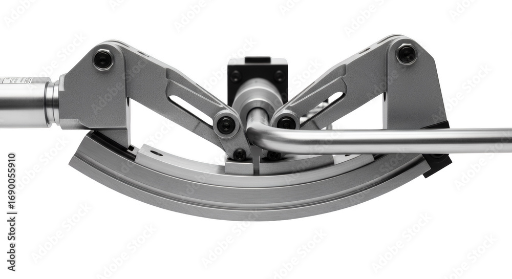 Obraz premium Precision Bending: A close-up shot captures the intricate detail of a metal pipe being precisely bent by a specialized tool, highlighting the accuracy and industrial skill involved.