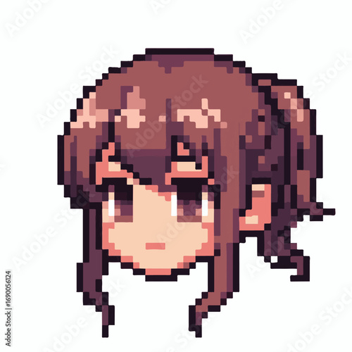 Pixelated Portrait A Detailed Render of a Cartoon Girl's Face and Hair Style, Isolated