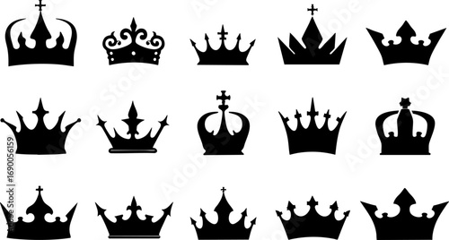 Black Crown Silhouette Icon Collection