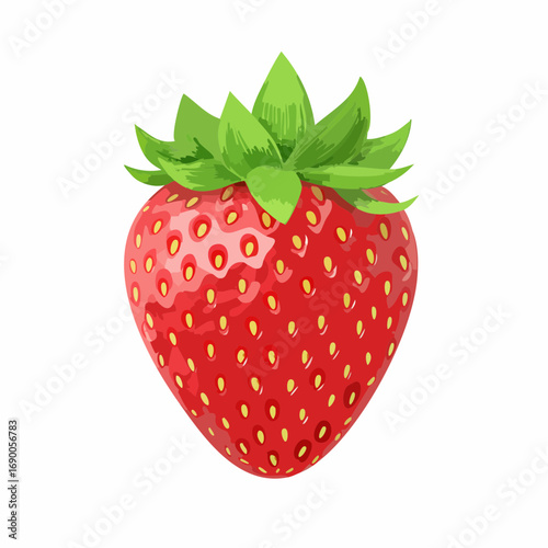 Strawberry illustration with green leaves, conveying freshness and natural sweetness.