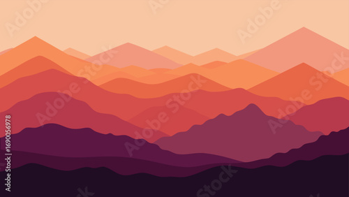 Gradient Layers of Mountain Ranges in Earth Tones Landscape Illustration