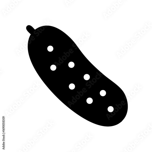 A flat black and white icon of a cucumber