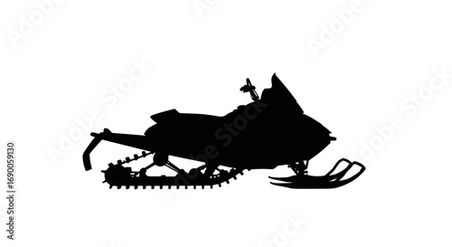 Sleek Black Snowmobile Silhouette, Winter Sports Vehicle.
