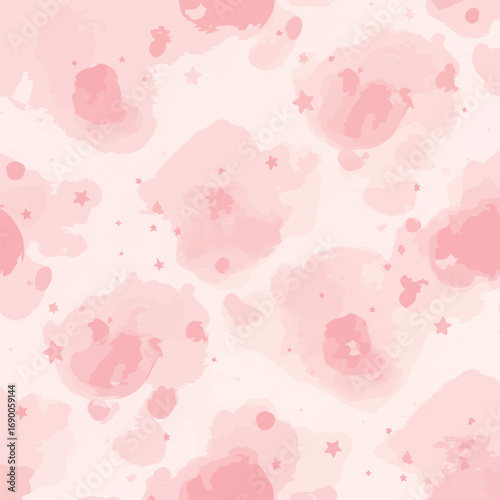 Pink watercolor pattern with stars creating a dreamy and calming atmosphere, seamless pattern, Stock royalty free image.