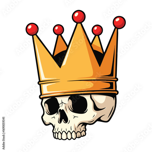 Golden Crown Adorning a Stylized Human Skull with Red Jewels.