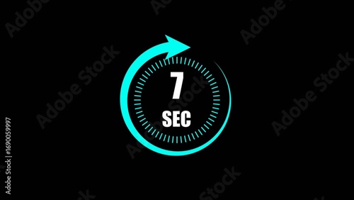 Abstract glowing 7 second illustration on white background.