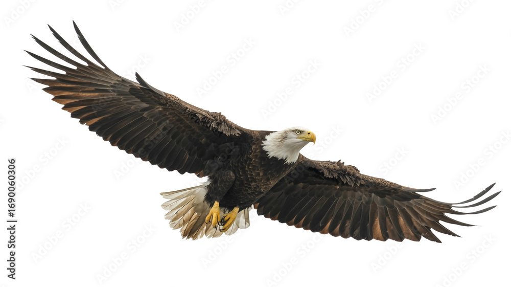 Obraz premium Bald eagle soaring gracefully with powerful wings outstretched in flight